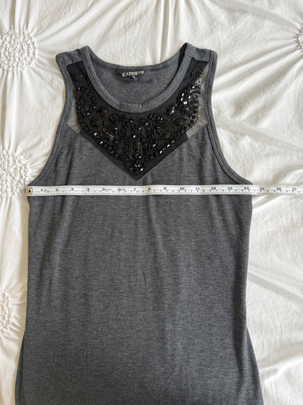 Express Charcoal Gray Maxi Dress with Black Beaded Yoke - Picture 6 of 7